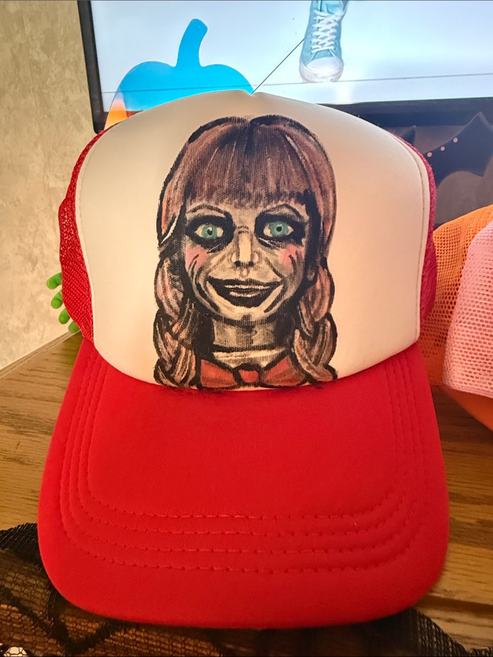 Hand painted Annabelle Horror Tucker Hat unisex